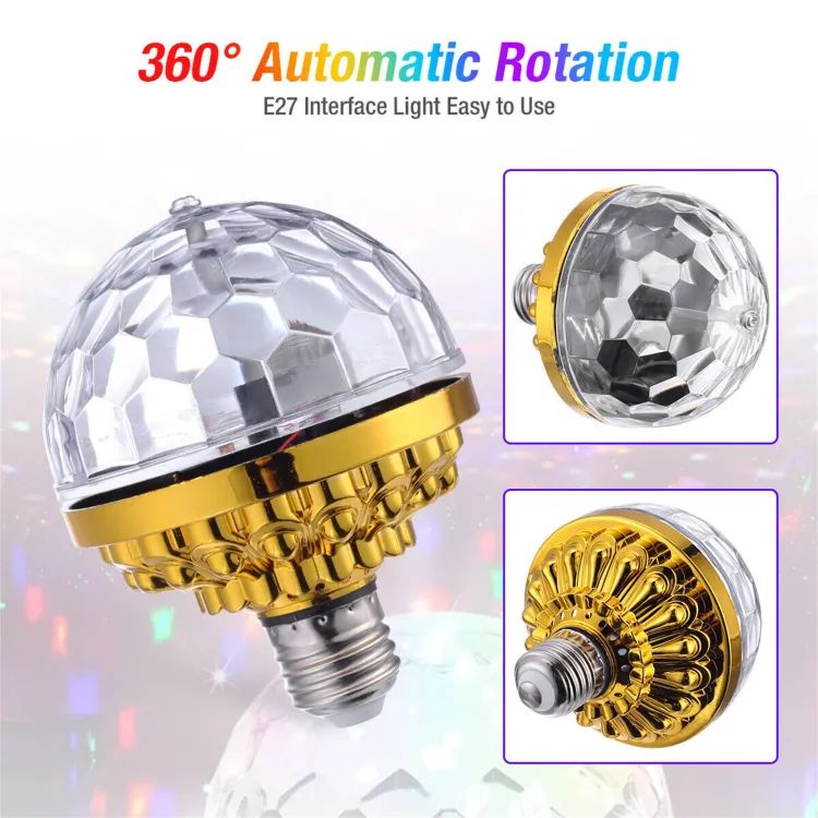 LED Colorful Magic Ball Lamps With Holder 360 Degrees Automatic Rotating Light Bulb For House Disco Party