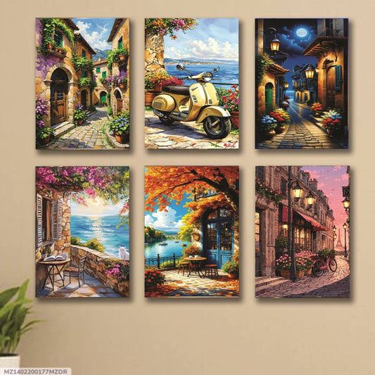Pack Of 6 Sticky Wooden Canvas Frames For Wall Decore Aesthatic Art / Sticky Phototiles For Room Wall Decoration
