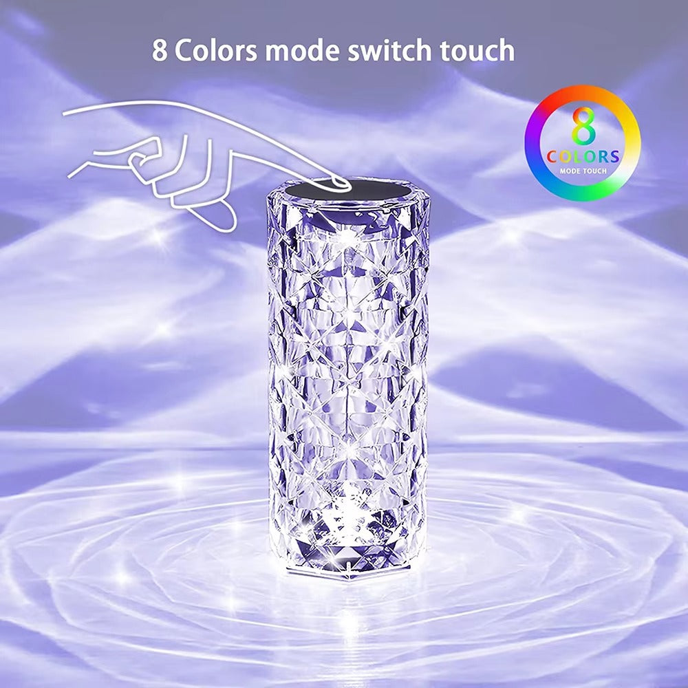 USB Rechargeable Crystal Rose Diamond Touch Lamp LED With RGB 16 Colors and Remote