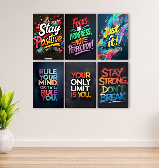 Set Of 6 Motivational Art Wooden Frames For Wall Decoration / Sticky Photo Tiles