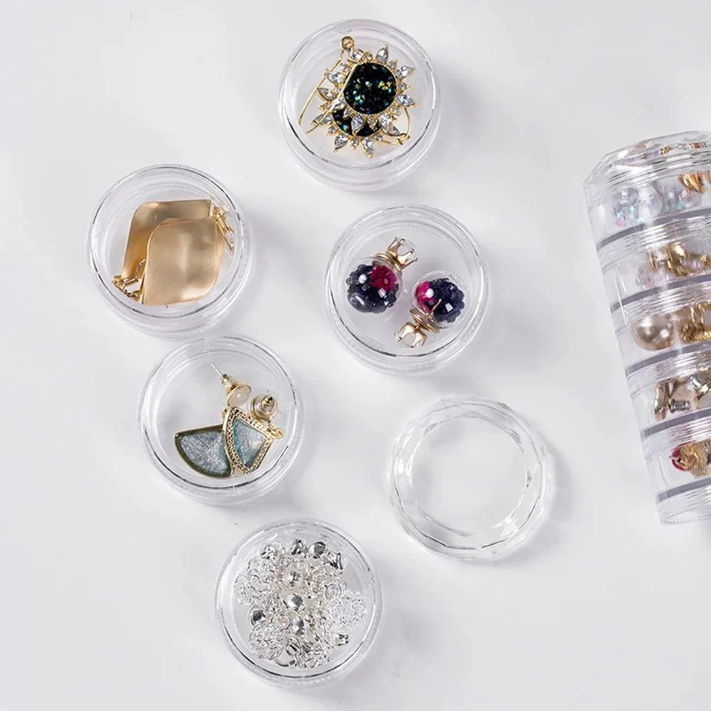 Buy 1 Get 1 Free 5 Layer Acrylic Mini Round Jewelry Storage Box for Beads Buttons Crafts Small Item