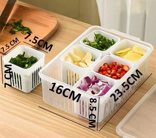 Plastic Rectangular Freeze Storage Containers with 6 Compartments For Kitchen and Outdoor