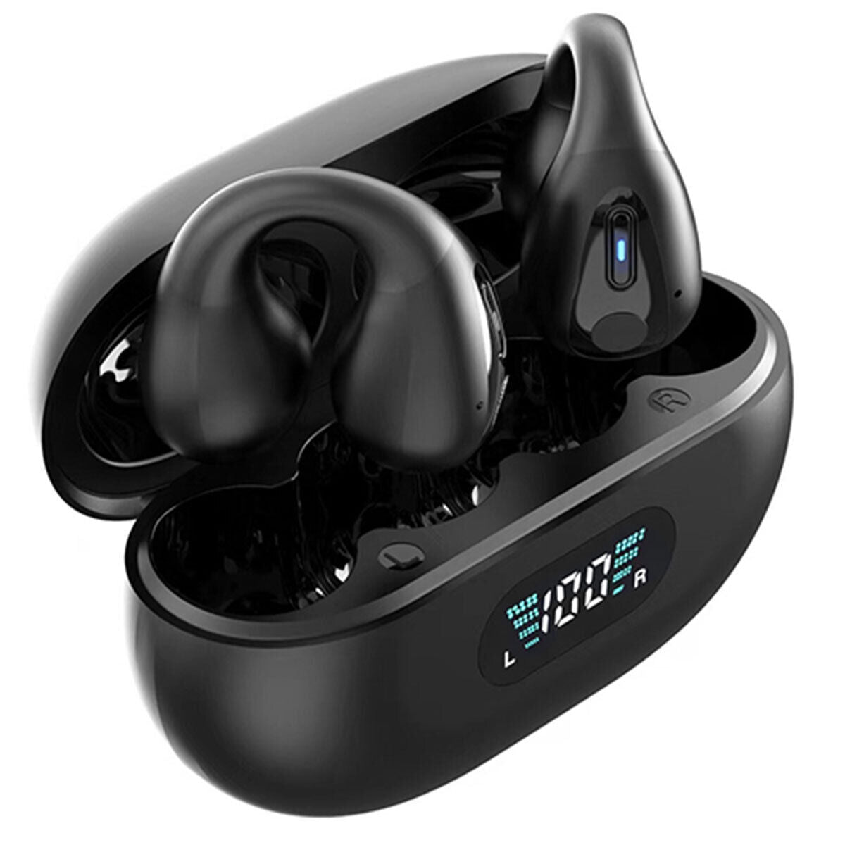Open Ear Clip Wireless Waterproof Earphones with Digital Display, High Sensitive Mic and Lightweight Compatible with Bluetooth 5.3