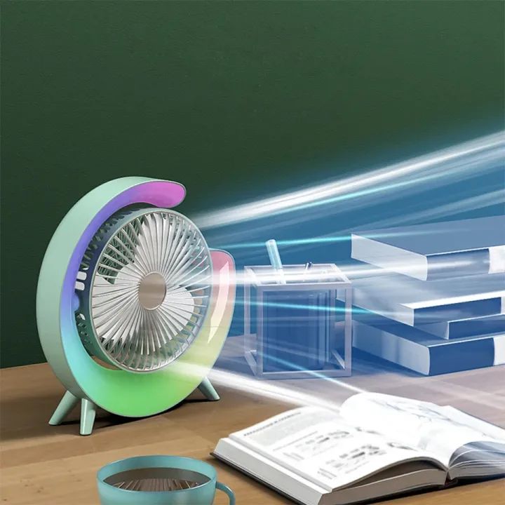 USB Charging Colorful Running Horse Lamp Standing Fan Portable Charging Small Fan Loop Silent Low Noise Atmosphere Light