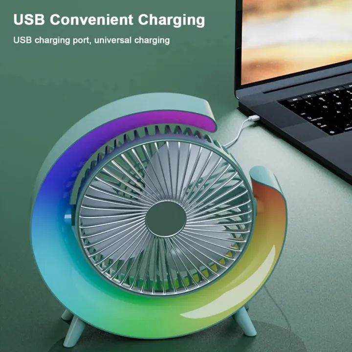 USB Charging Colorful Running Horse Lamp Standing Fan Portable Charging Small Fan Loop Silent Low Noise Atmosphere Light