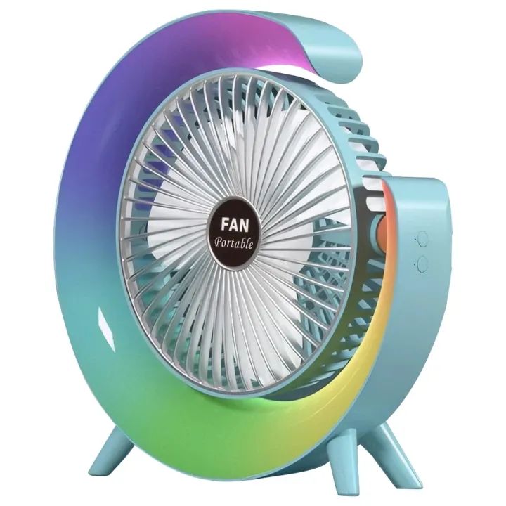 USB Charging Colorful Running Horse Lamp Standing Fan Portable Charging Small Fan Loop Silent Low Noise Atmosphere Light