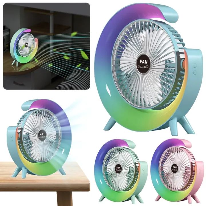 USB Charging Colorful Running Horse Lamp Standing Fan Portable Charging Small Fan Loop Silent Low Noise Atmosphere Light